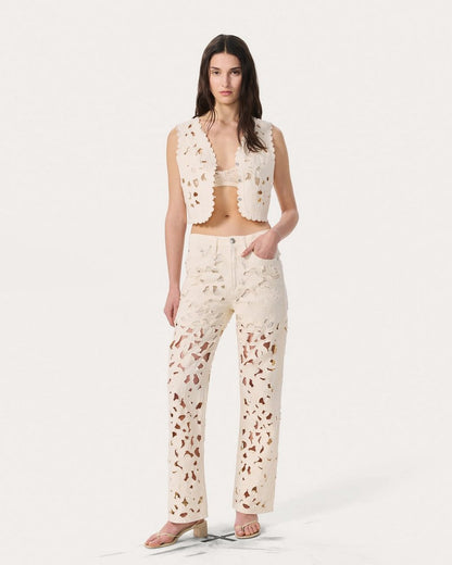 Coralie Cutout Denim Vest - Ecru