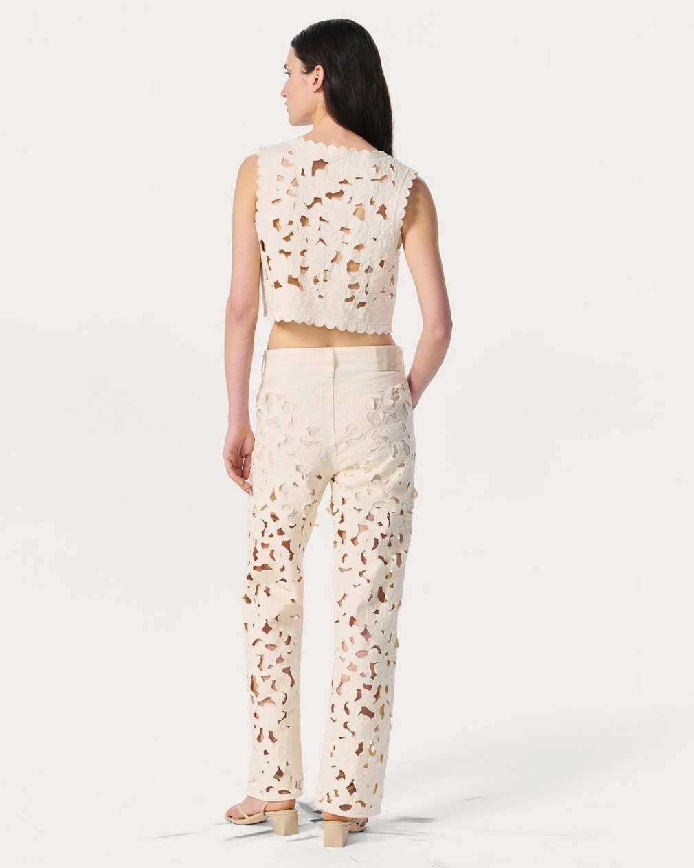 Coralie Cutout Denim Vest - Ecru