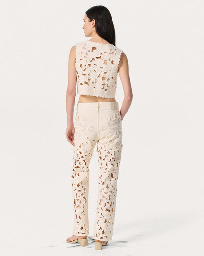 Coralie Cutout Denim Vest - Ecru