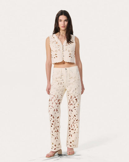 Coralie Cutout Denim Vest - Ecru