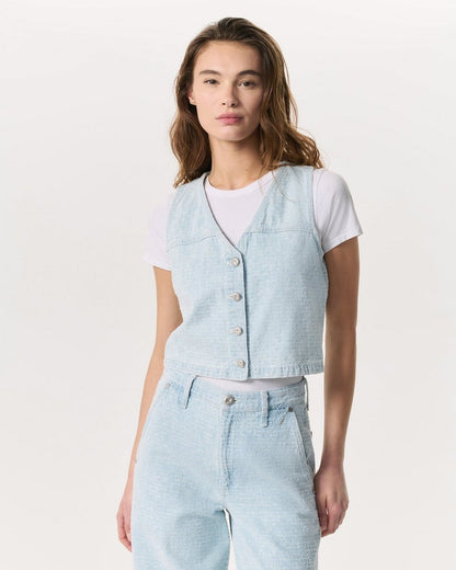 Juliana Textured Denim Vest - Sky Blue Tweed