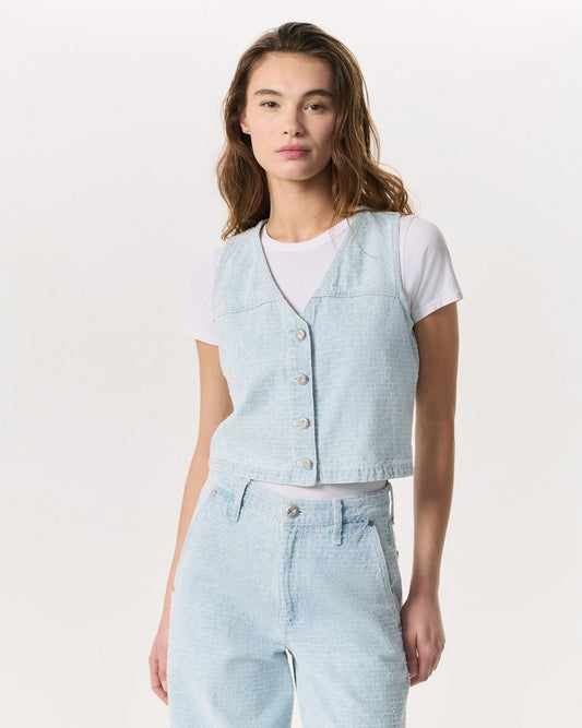 Juliana Textured Denim Vest - Sky Blue Tweed