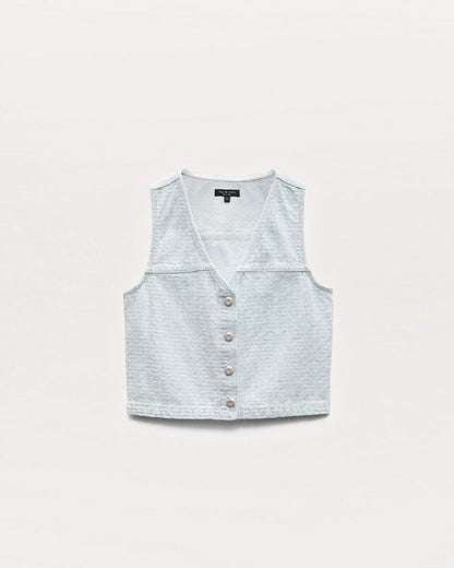 Juliana Textured Denim Vest - Sky Blue Tweed