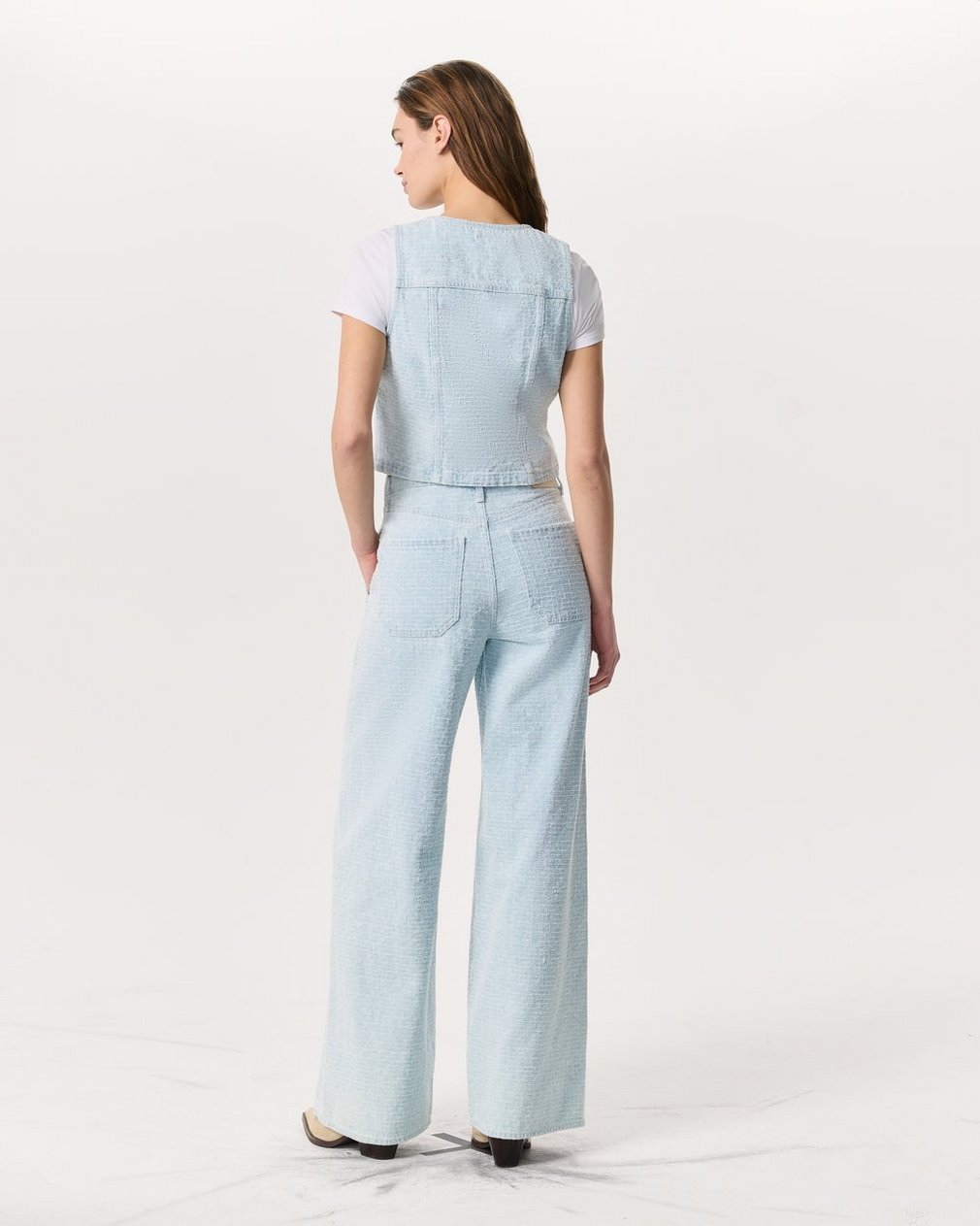 Juliana Textured Denim Vest - Sky Blue Tweed