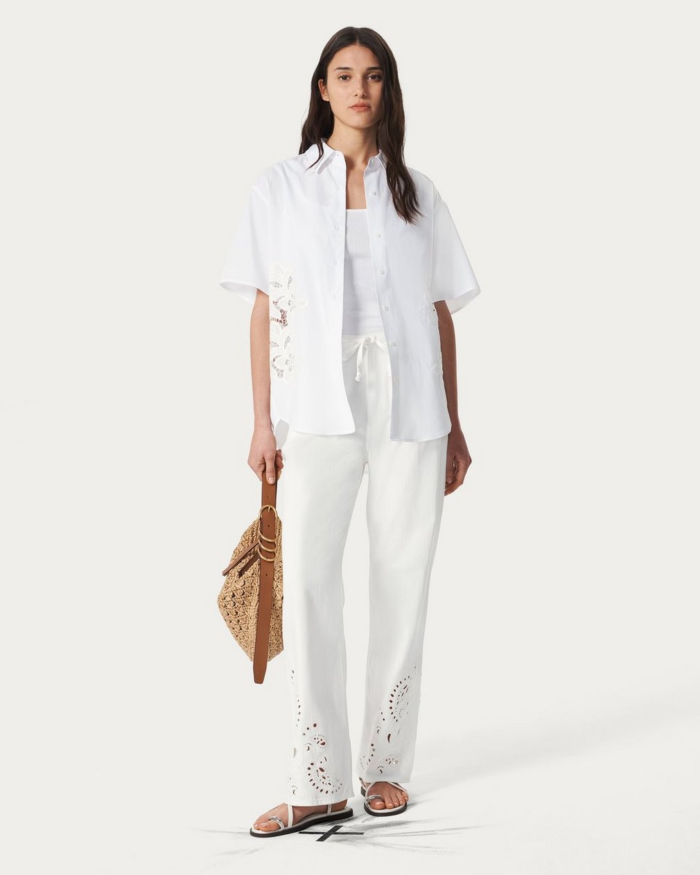 Amy Lace Poplin Shirt - White Lace