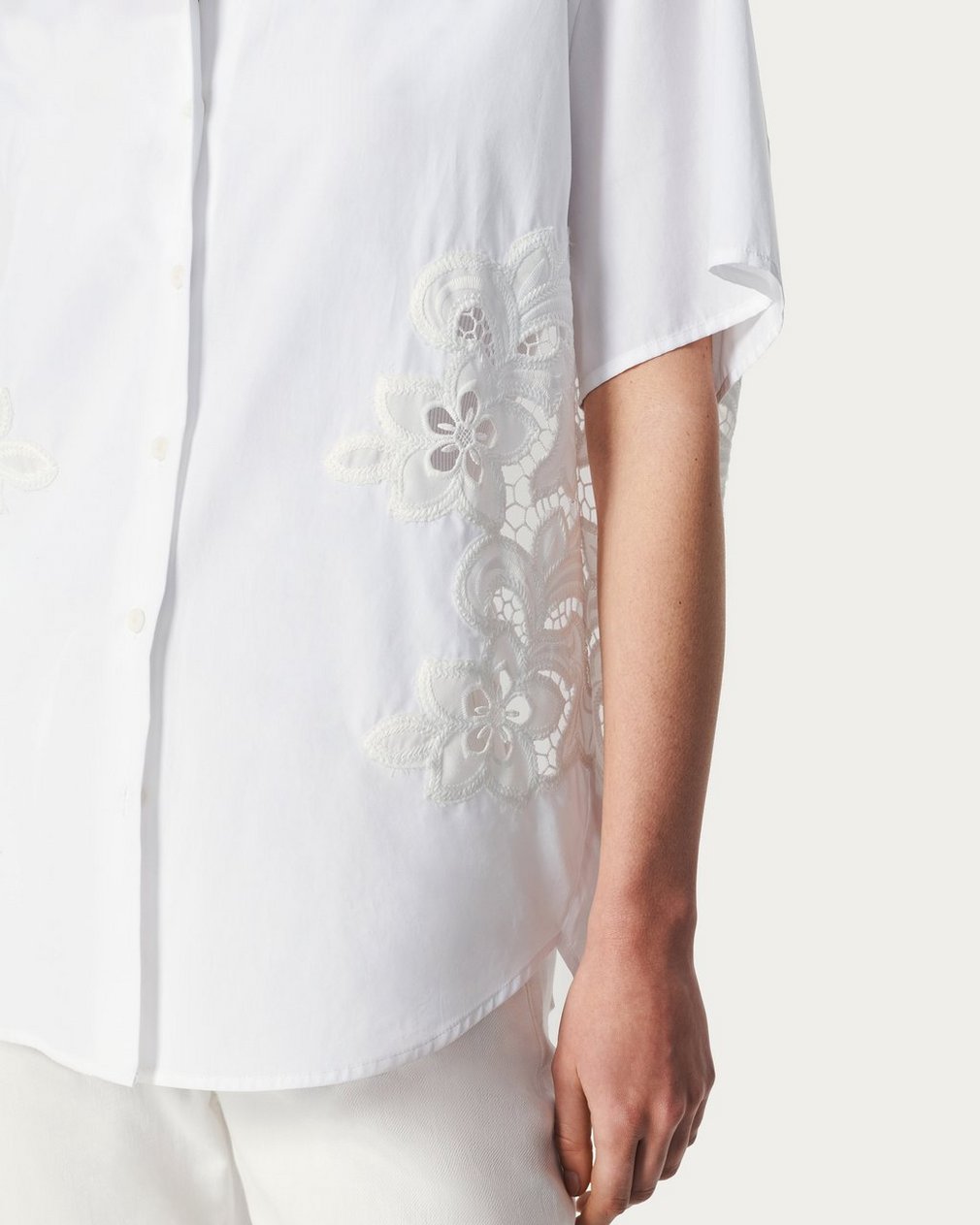 Amy Lace Poplin Shirt - White Lace