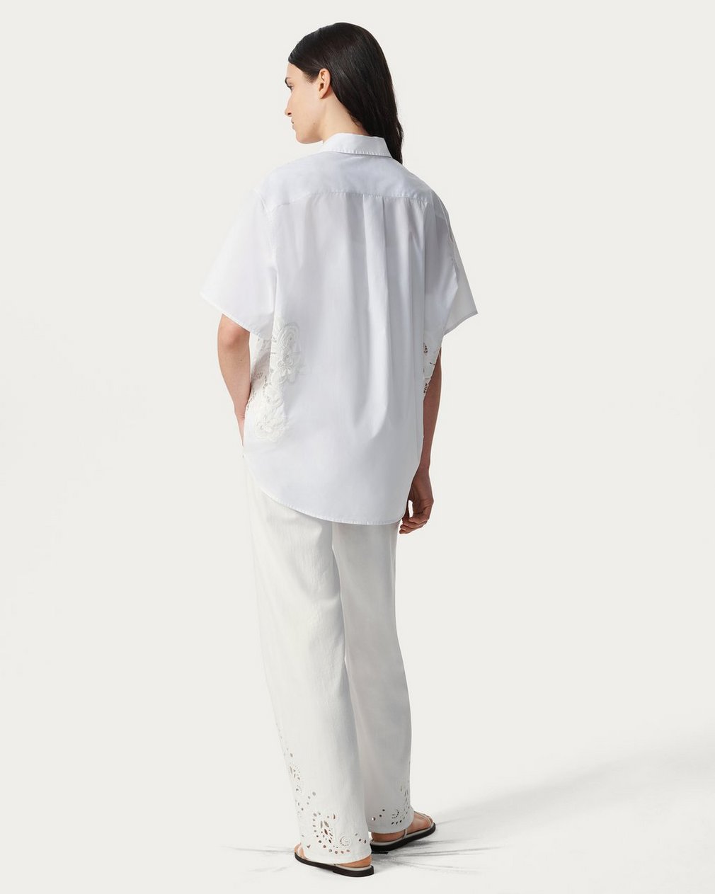 Amy Lace Poplin Shirt - White Lace