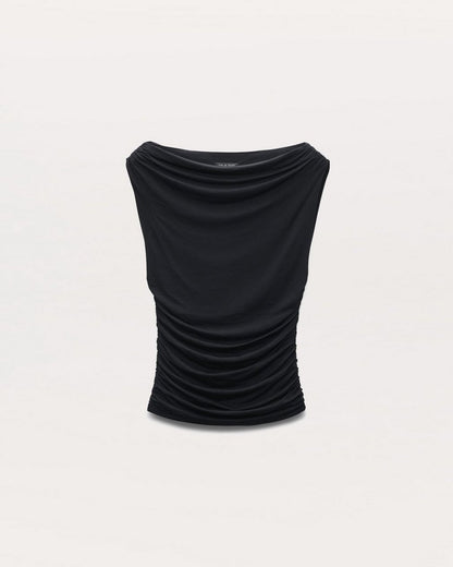 Luca Shirred Scoop-Neck Top - Black