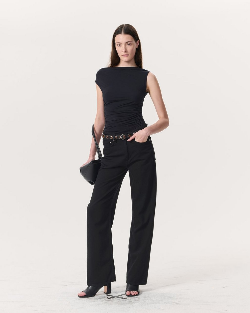Luca Shirred Scoop-Neck Top - Black