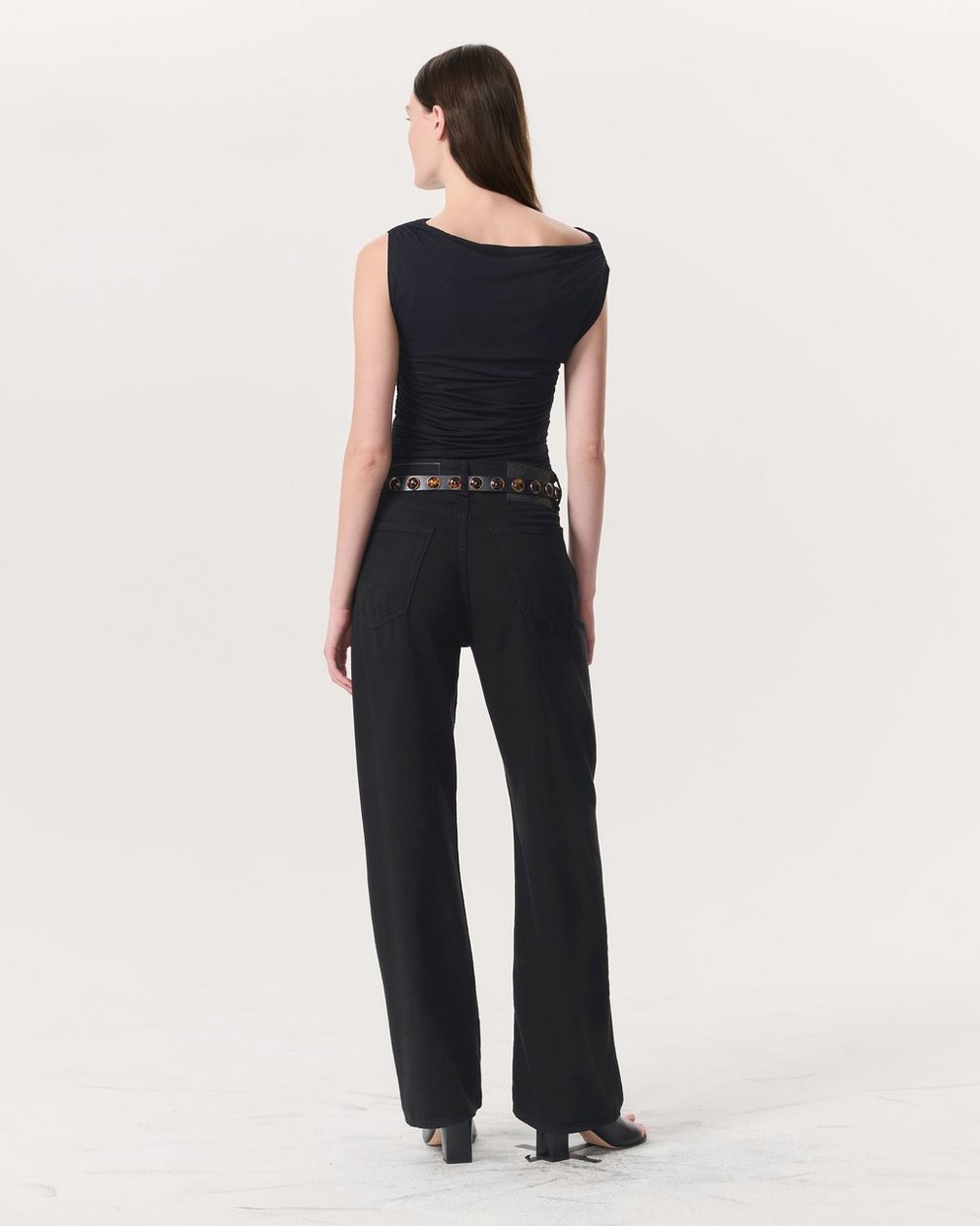 Luca Shirred Scoop-Neck Top - Black