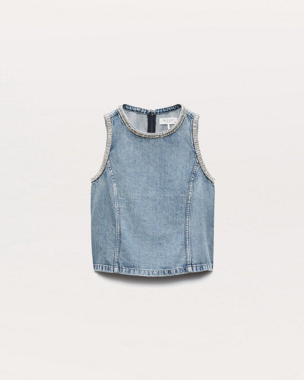 Ultra Featherweight Myla Embellished Denim Top - Pacific With Jewel