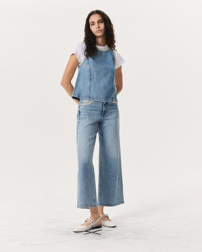 Ultra Featherweight Myla Embellished Denim Top - Pacific With Jewel