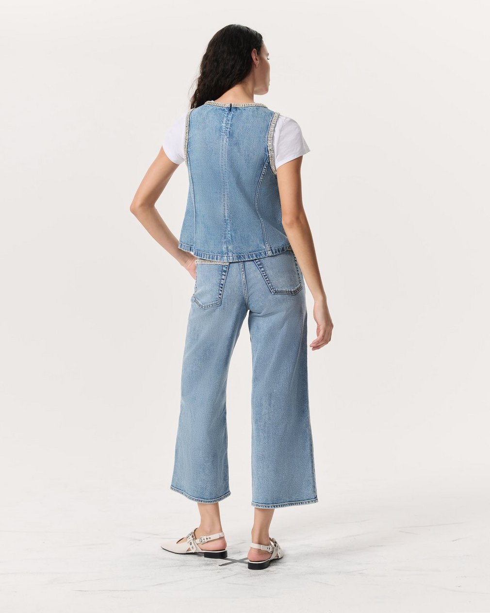Ultra Featherweight Myla Embellished Denim Top - Pacific With Jewel