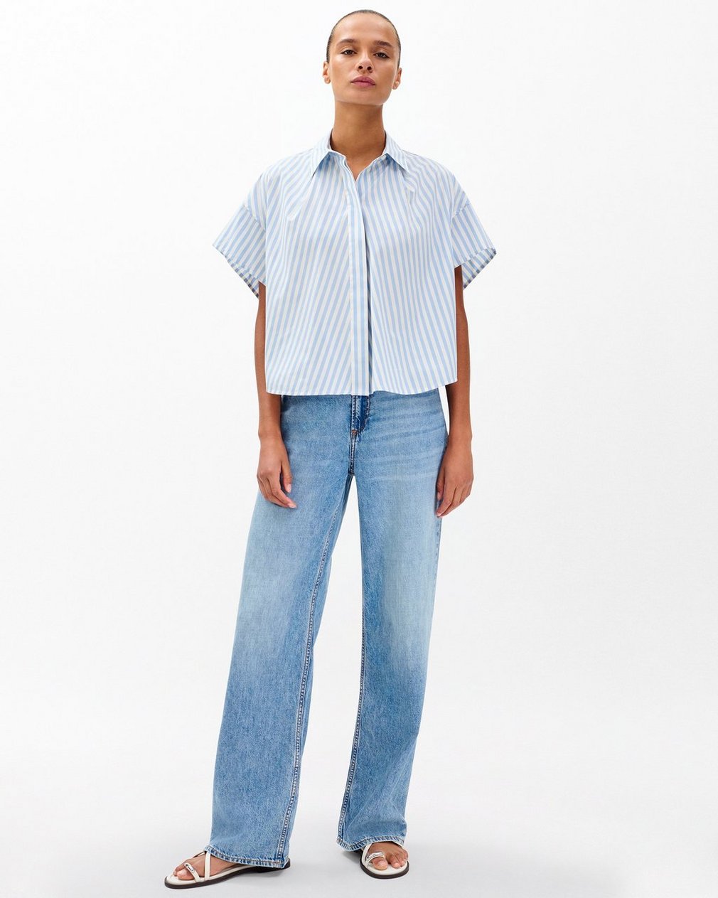 Martha Striped Short-Sleeve Shirt - Light Blue Stripe