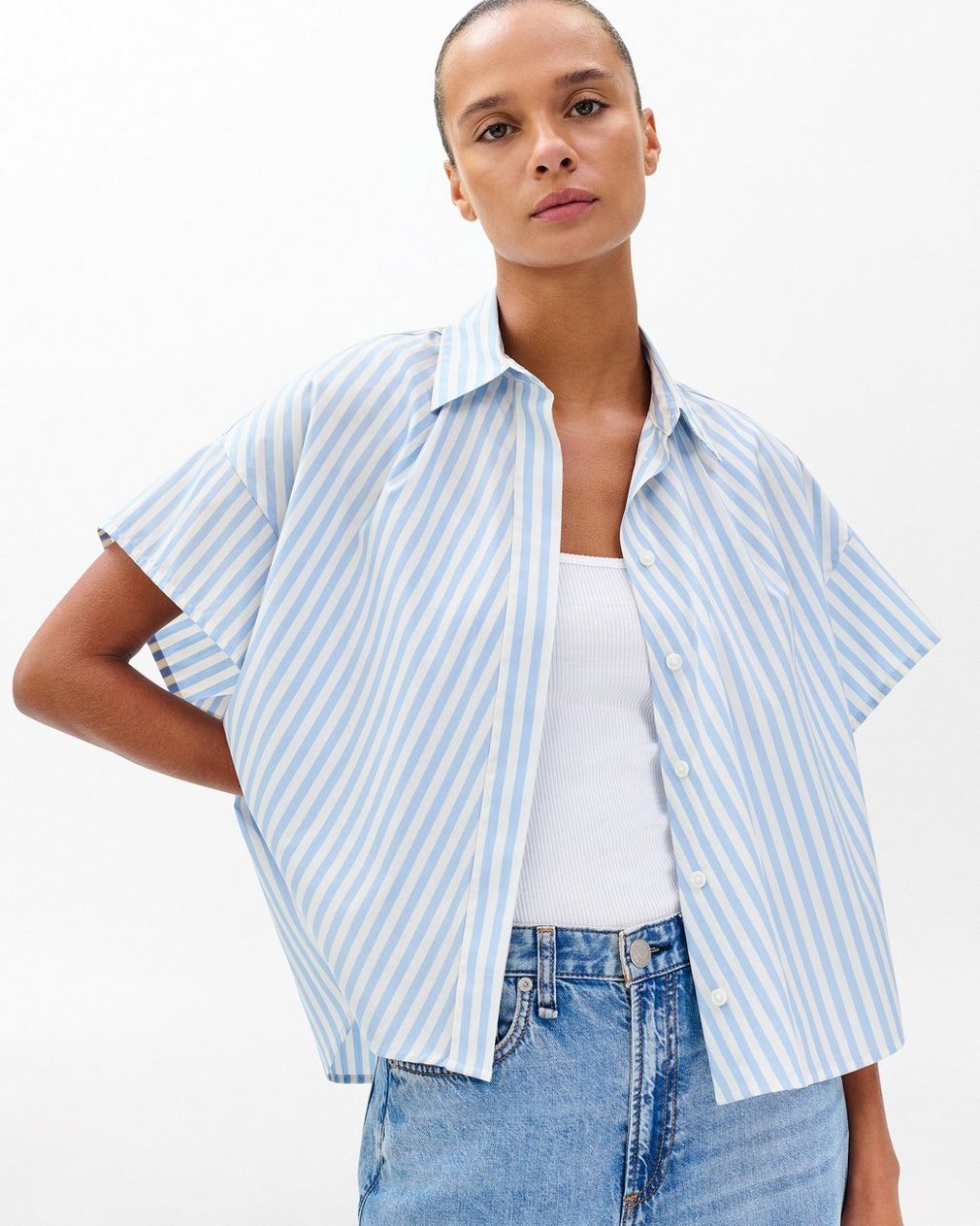 Martha Striped Short-Sleeve Shirt - Light Blue Stripe