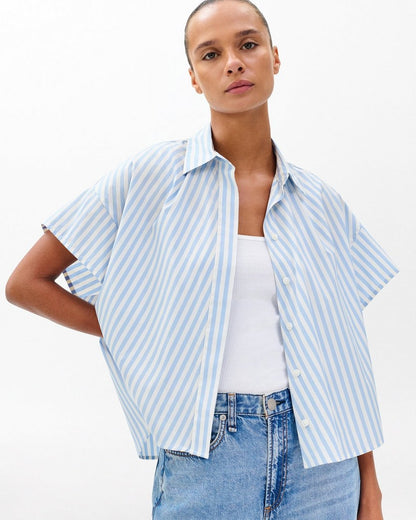 Martha Striped Short-Sleeve Shirt - Light Blue Stripe