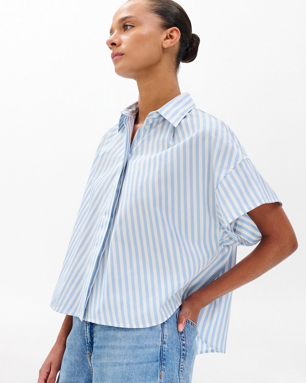 Martha Striped Short-Sleeve Shirt - Light Blue Stripe