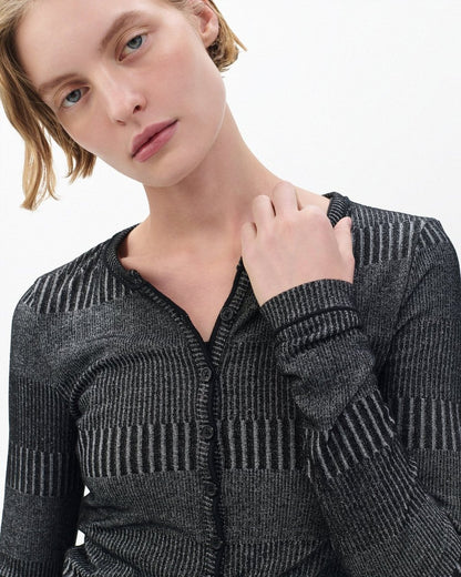 The Knit Striped Ribbed Henley - Black White Multi