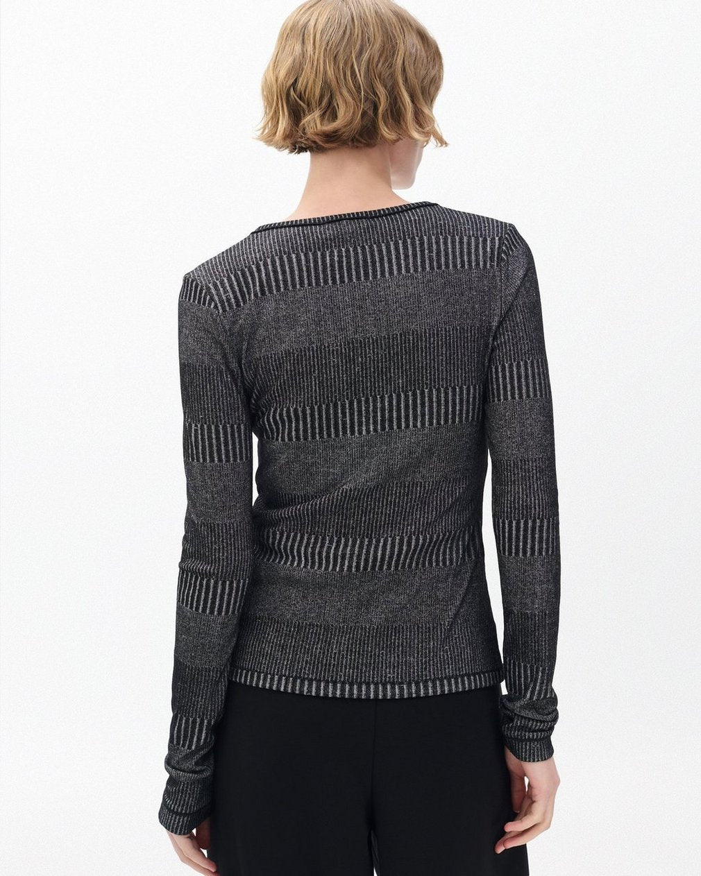 The Knit Striped Ribbed Henley - Black White Multi