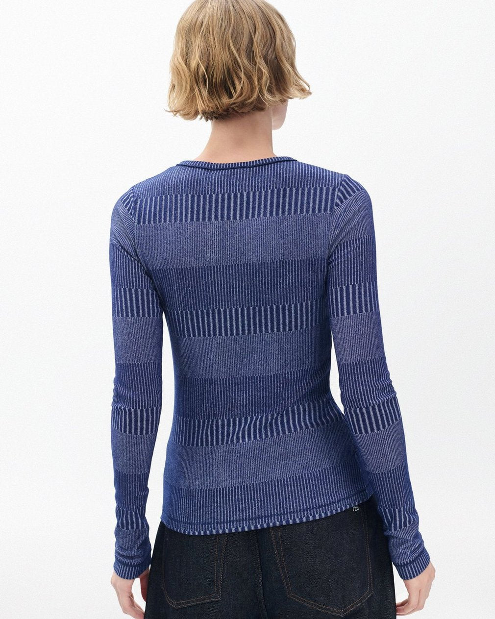 The Knit Striped Ribbed Henley - Sky Blue Multi