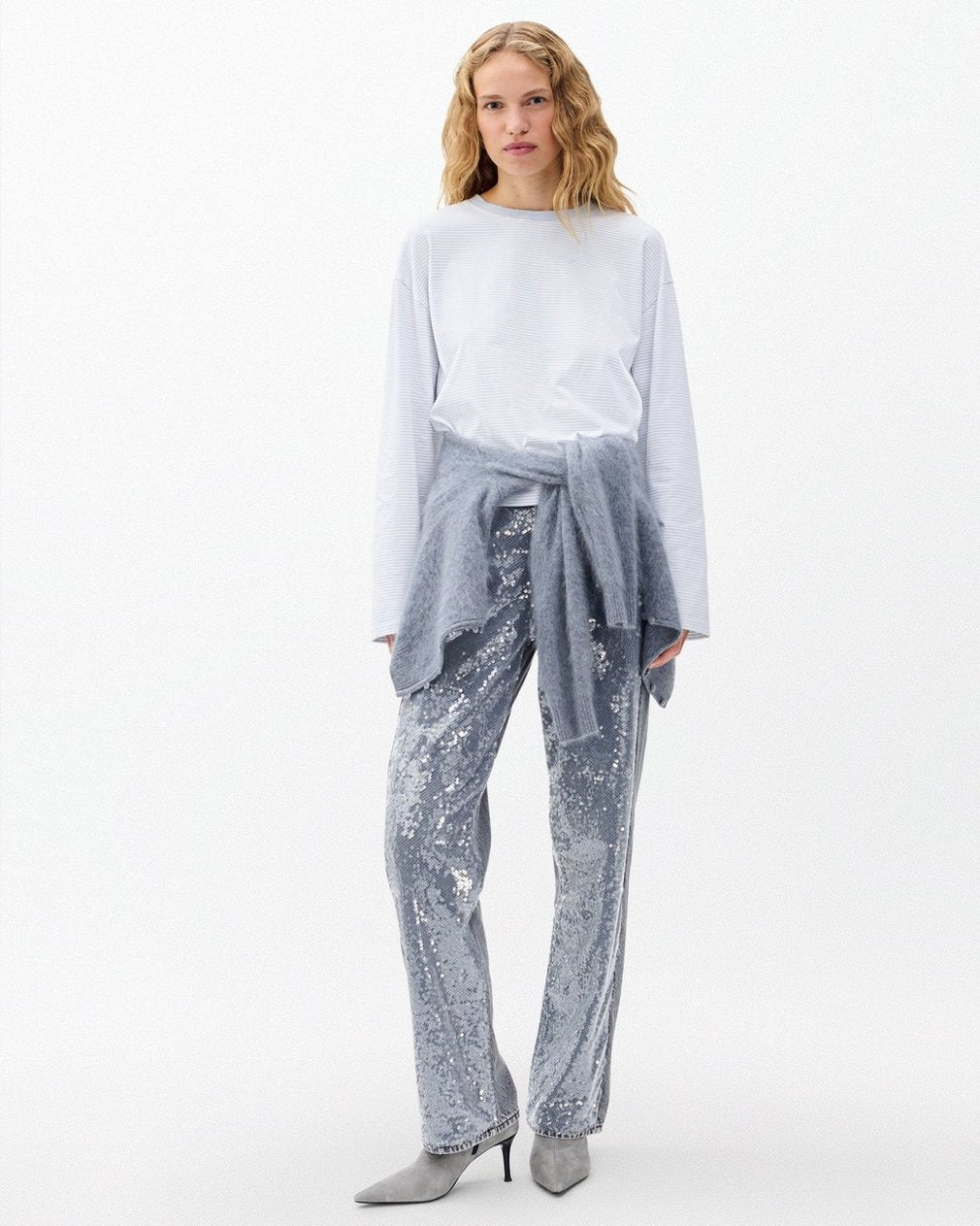 Kelly Boxy Striped Long-Sleeve Tee - Light Blue Multi