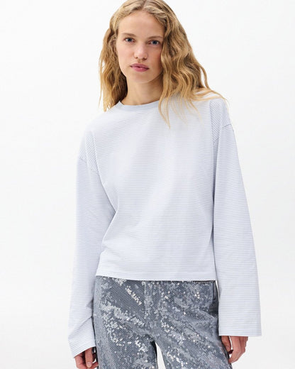 Kelly Boxy Striped Long-Sleeve Tee - Light Blue Multi