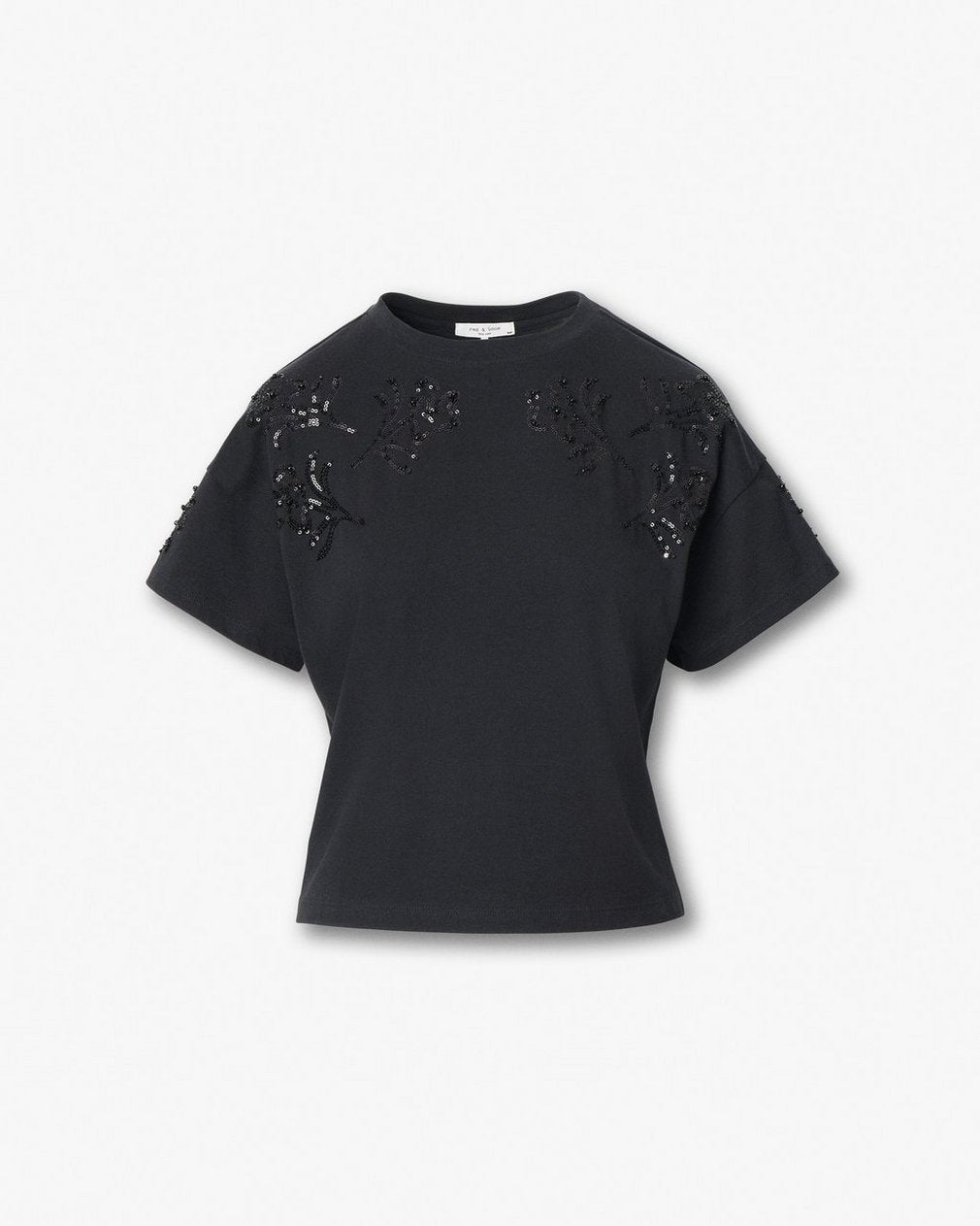 Kelly Boxy Beaded Floral Tee - Black