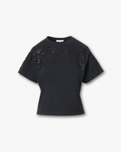 Kelly Boxy Beaded Floral Tee - Black