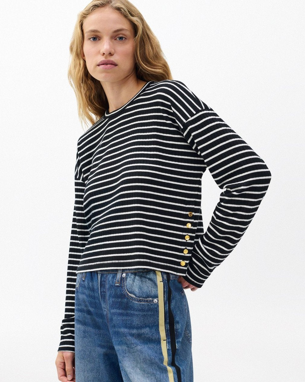 The Knit Striped Long-Sleeve Tee - Black Multi