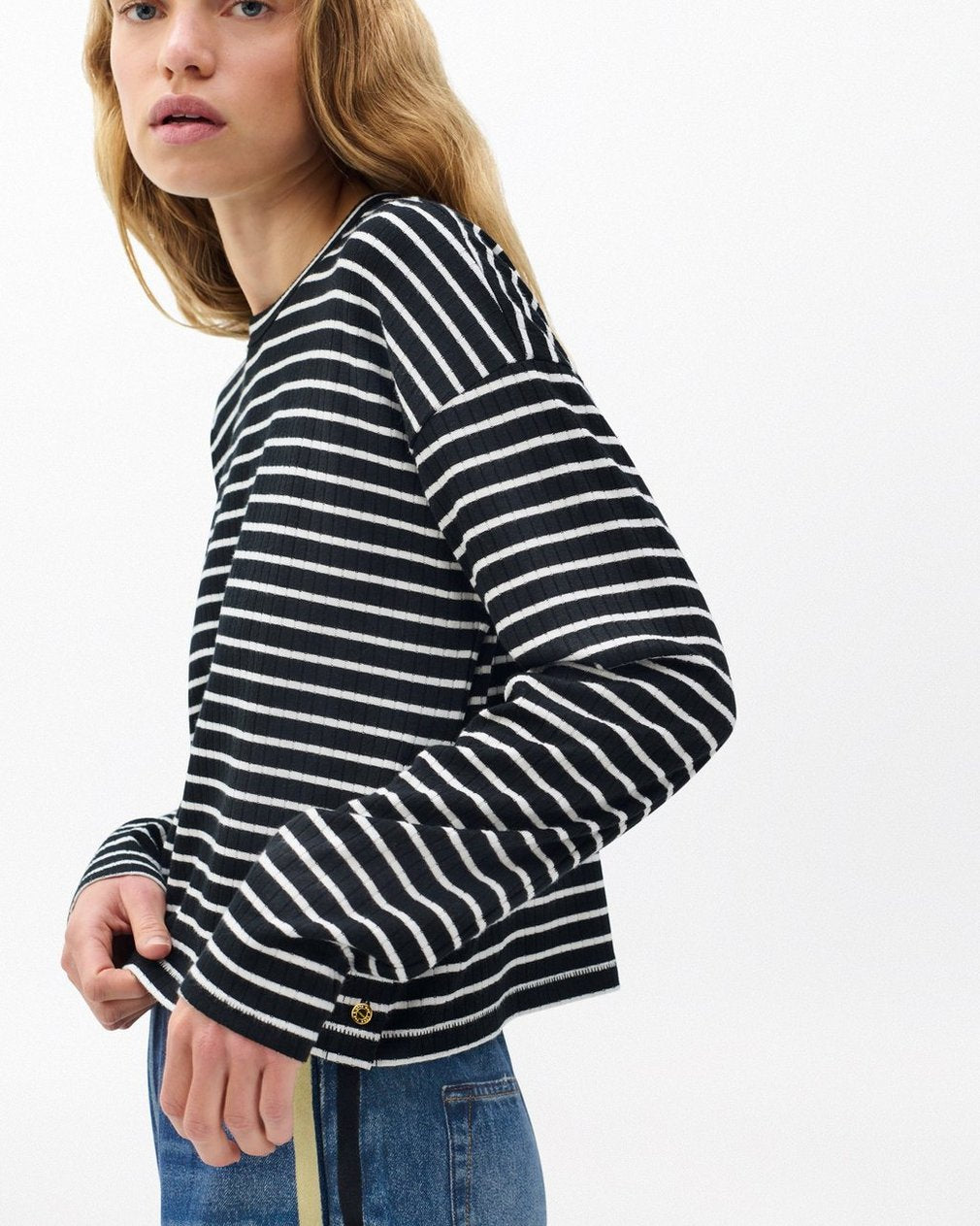 The Knit Striped Long-Sleeve Tee - Black Multi