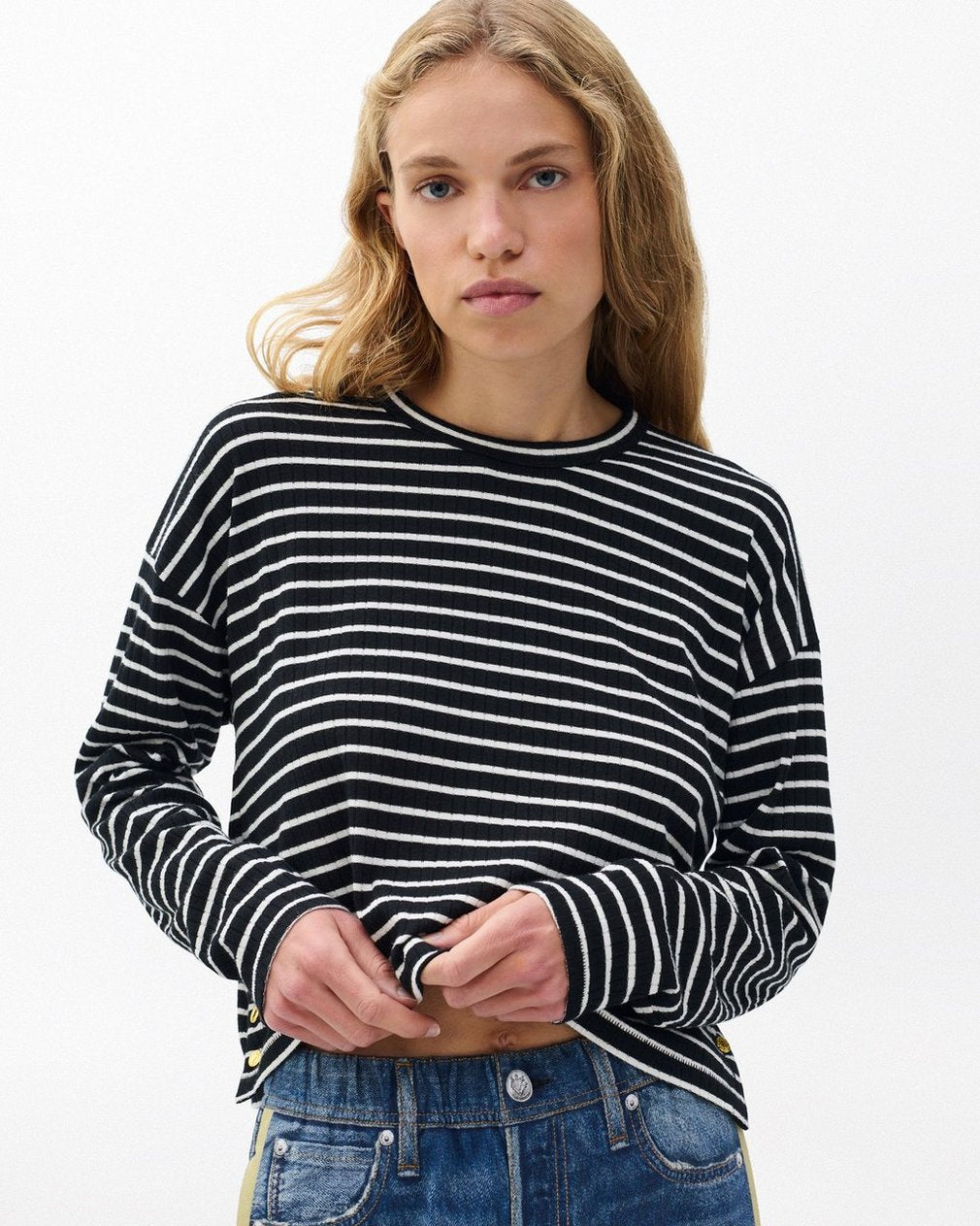 The Knit Striped Long-Sleeve Tee - Black Multi