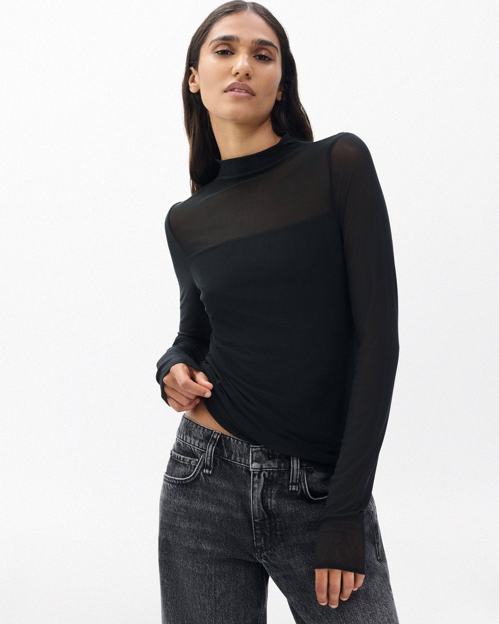 Luca Mixed-Media Mockneck - Black