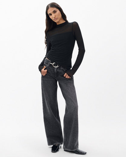 Luca Mixed-Media Mockneck - Black