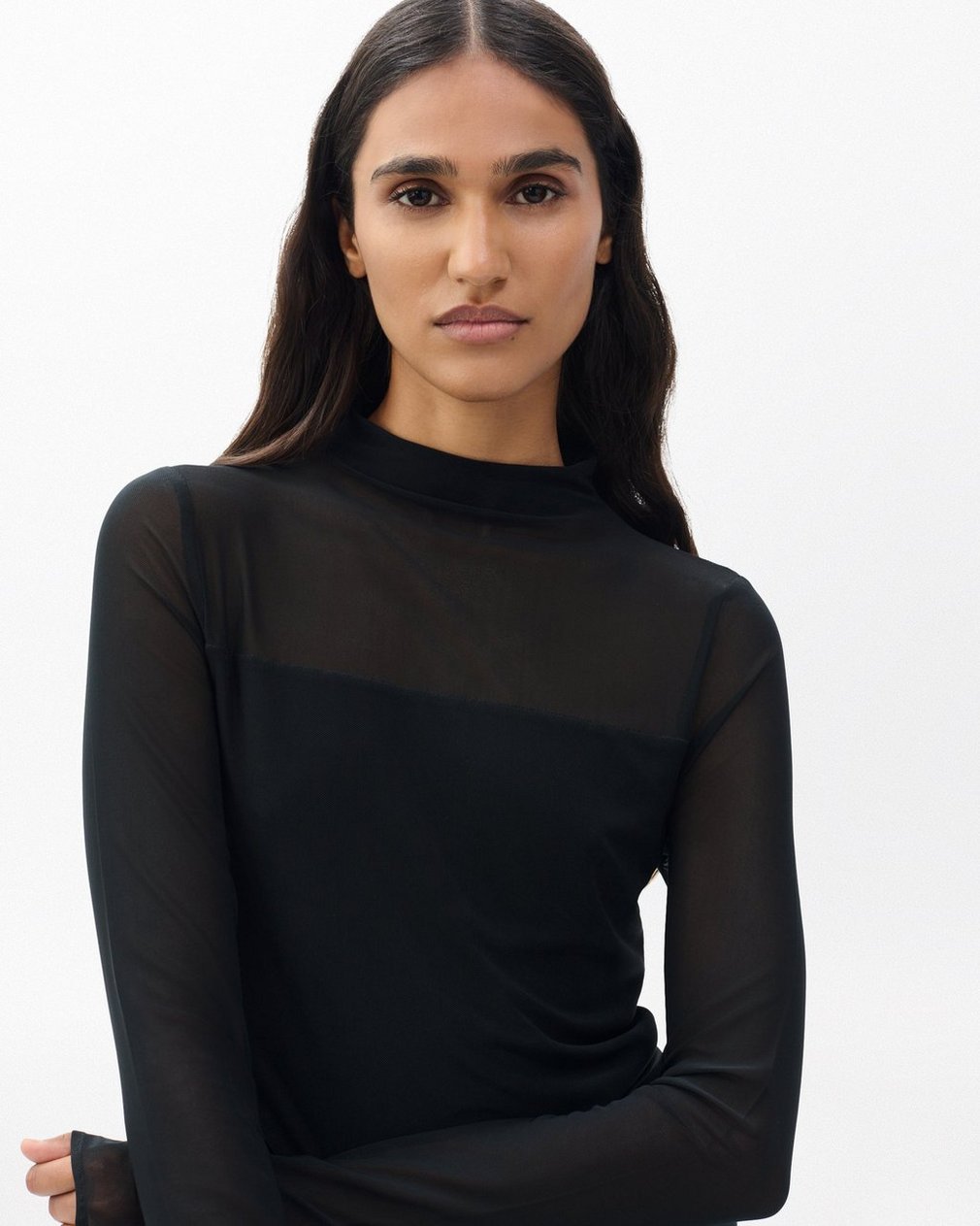 Luca Mixed-Media Mockneck - Black