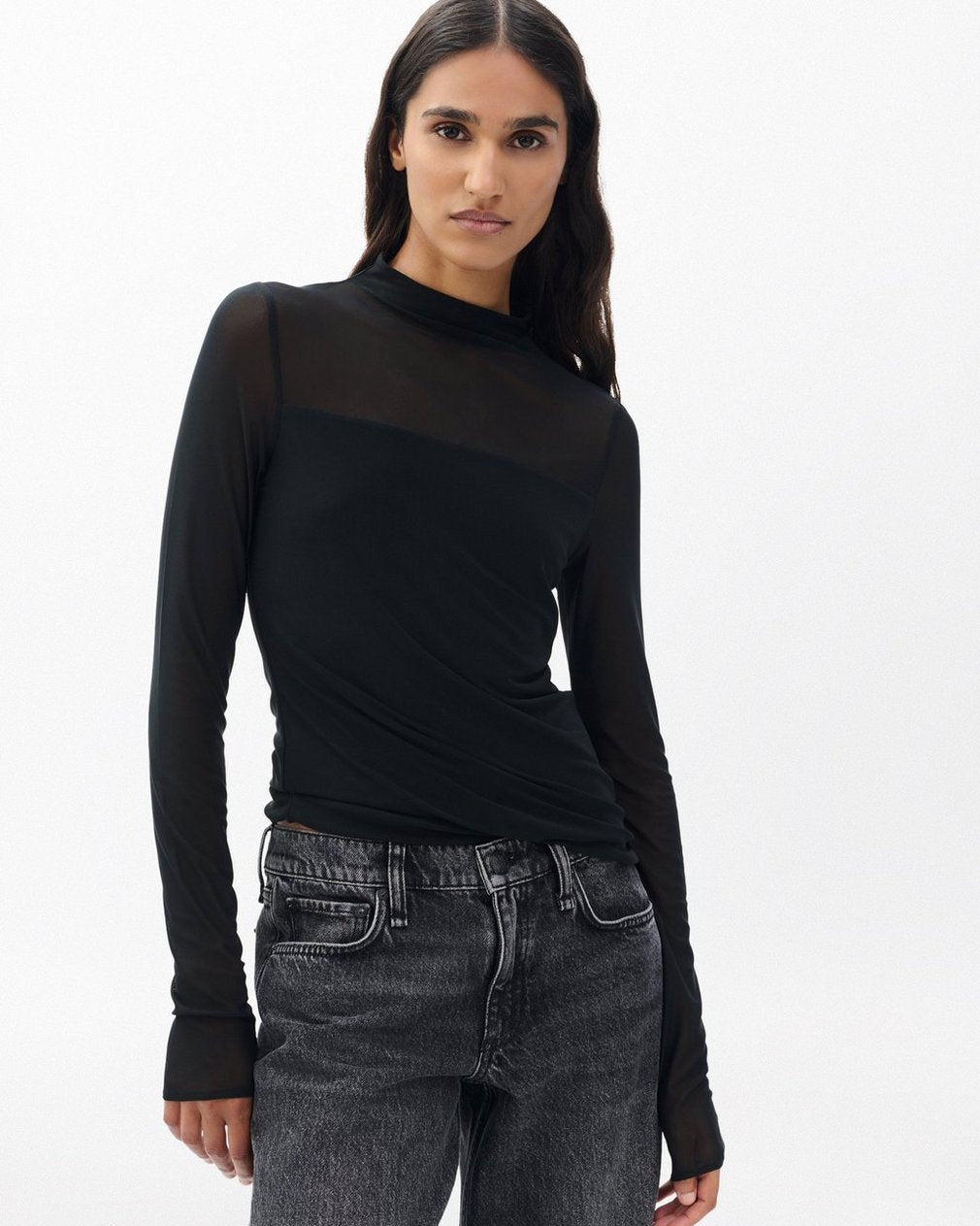 Luca Mixed-Media Mockneck - Black