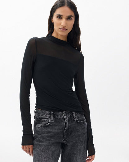 Luca Mixed-Media Mockneck - Black