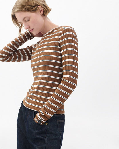 Luca Striped Ribbed Long-Sleeve Tee - Toffee Multi