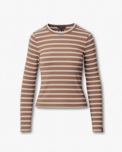 Luca Striped Ribbed Long-Sleeve Tee - Toffee Multi