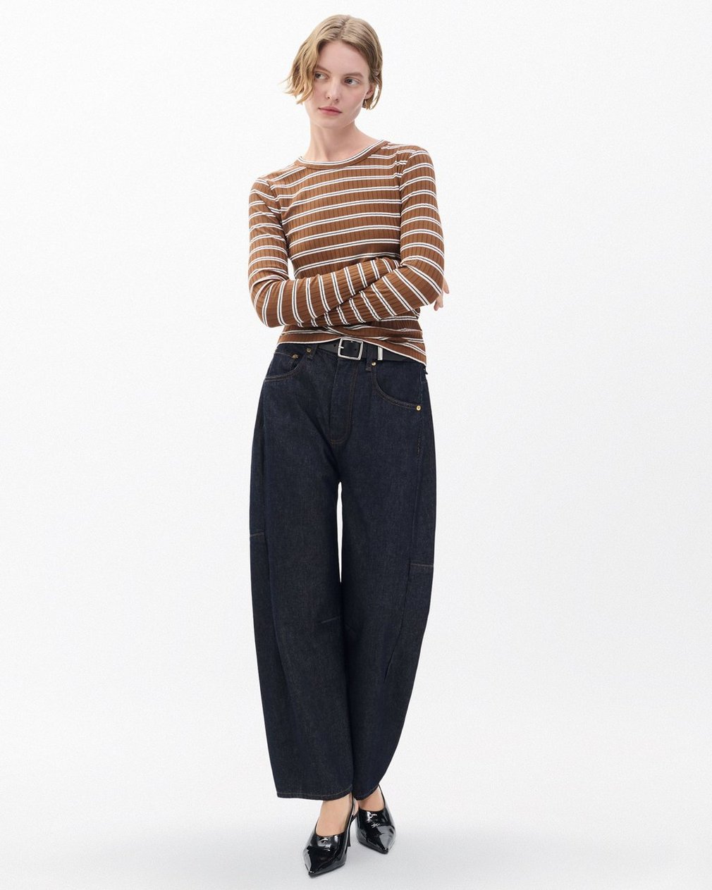 Luca Striped Ribbed Long-Sleeve Tee - Toffee Multi