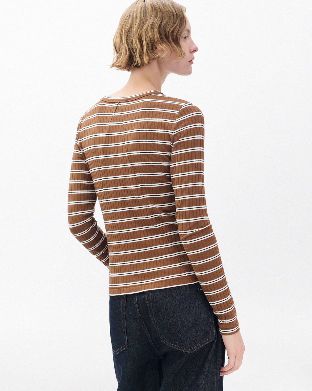 Luca Striped Ribbed Long-Sleeve Tee - Toffee Multi