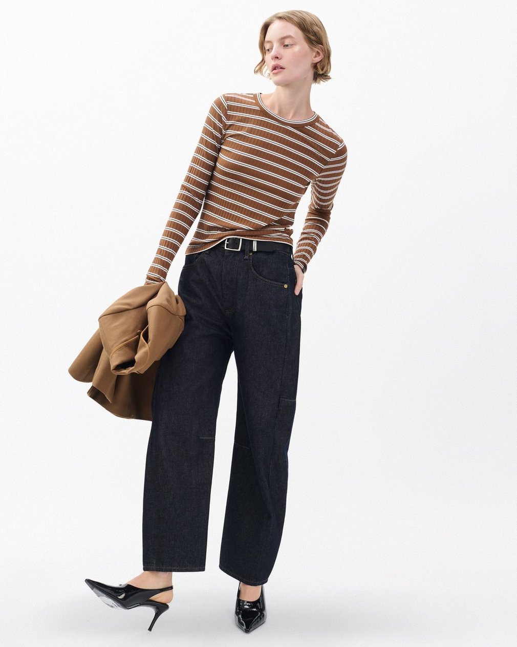 Luca Striped Ribbed Long-Sleeve Tee - Toffee Multi