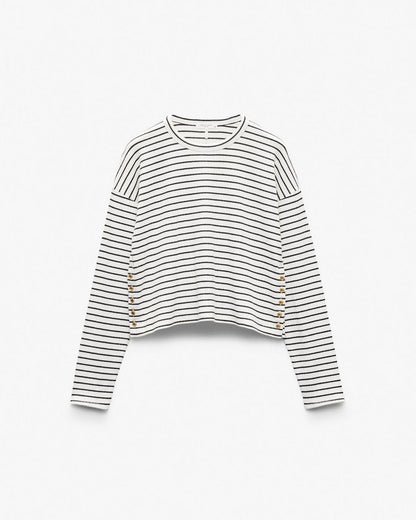 The Knit Striped Long-Sleeve Tee - Beige Multi