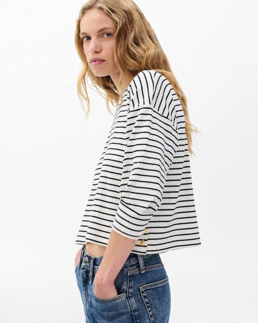 The Knit Striped Long-Sleeve Tee - Beige Multi
