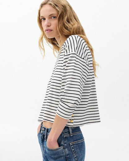 The Knit Striped Long-Sleeve Tee - Beige Multi