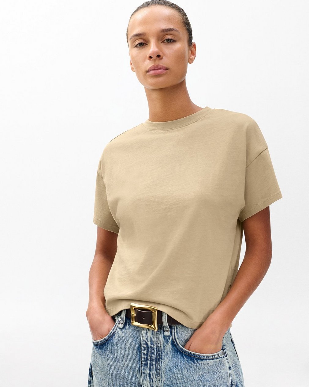 Kelly Boxy Cotton Tee - Dusty Taupe