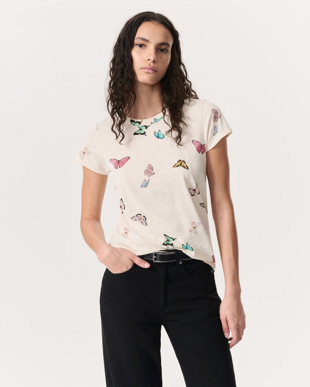 Butterfly Printed Cotton T-Shirt - Ivory Multi