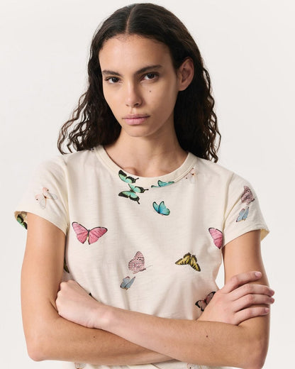Butterfly Printed Cotton T-Shirt - Ivory Multi