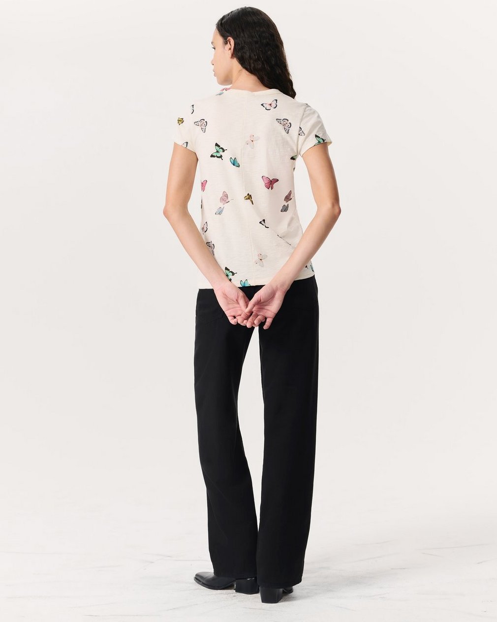 Butterfly Printed Cotton T-Shirt - Ivory Multi