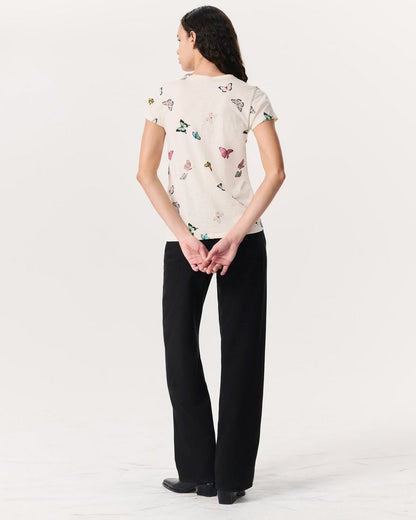 Butterfly Printed Cotton T-Shirt - Ivory Multi