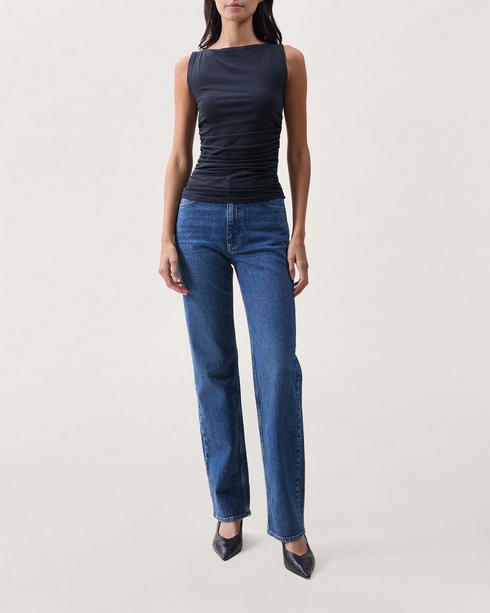 Lucy Ruched Tank Top - Black
